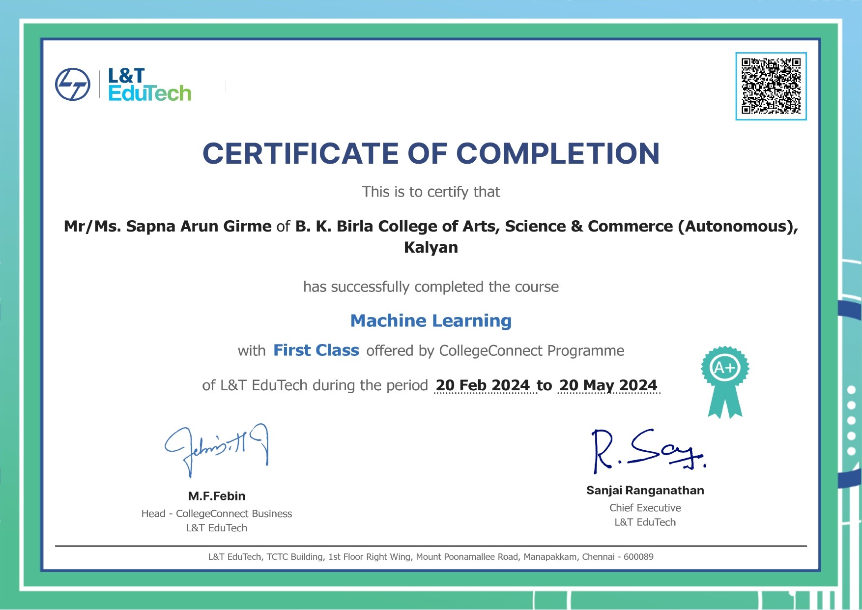Certificate 20